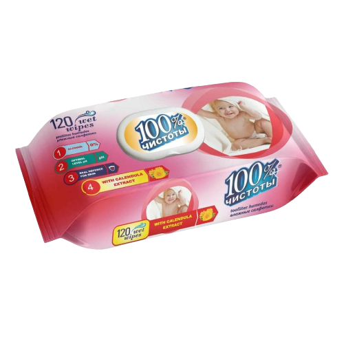100% Чистоты Влажные салфетки для детей календула (120шт) КЛАПАН